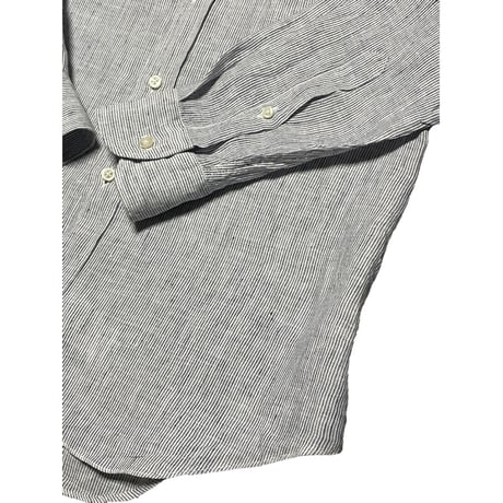 タグ付き美品 CIT LUXURY 長袖リネンシャツ ホワイト×ネイビー 40-15 3/4サイズ