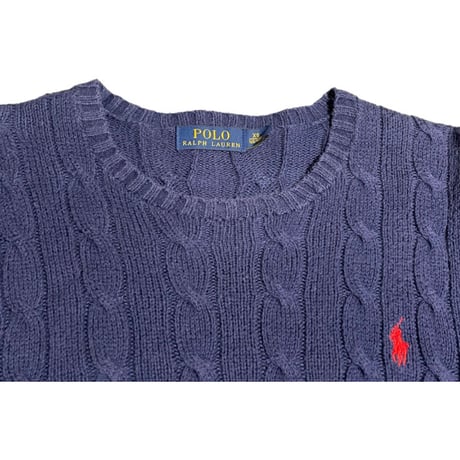 POLO RALPH LAUREN クルーネックケーブルコットンセーター ネイビー XSサイズ
