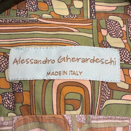 MADE IN ITALY製 Alessandro Gherardeschi 総柄 長袖シャツ グリーン Mサイズ