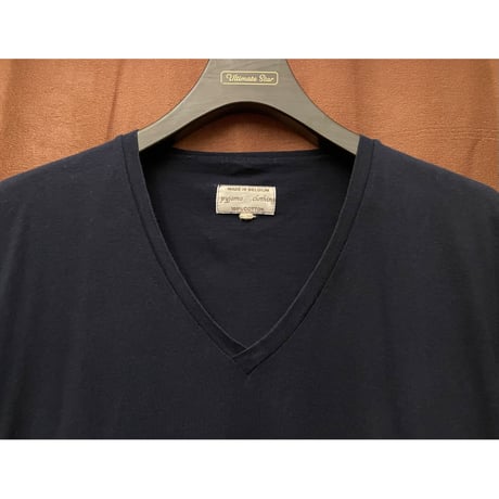 MADE IN BELGIUM製 pyjama clothing VネックTシャツ ネイビー