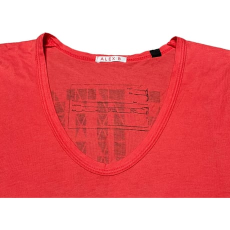 MADE IN USA製 ALEX B バックプリント半袖UネックTシャツ オレンジ Sサイズ