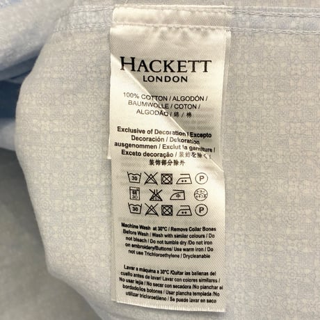 HACKETT LONDON J-Fit 総柄 長袖シャツ ライトブルー XSサイズ