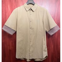 ▲訳あり商品▲ MADE IN JAPAN製 PHENOMENON 2012年SSモデル 袖メッシュ 半袖コットンワークシャツ ベージュ 42/XLサイズ