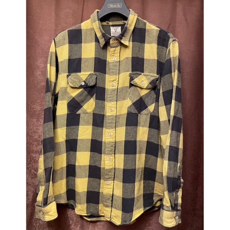 MADE IN ITALY製 LEVI'S VINTAGE CLOTHING 1950's ショートホーン 長袖ブロックチェックネルシャツ イエロー×ブラック Mサイズ