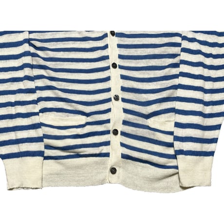 NANO UNIVERSE The 1st Floor French Linen ボーダー柄カーディガン ホワイト×ブルー Lサイズ