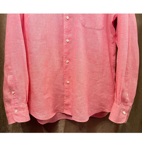 MADE IN JAPAN製 BARNEYS NEWYORK Cotonificio Albini生地 長袖リネンシャツ ピンク Lサイズ