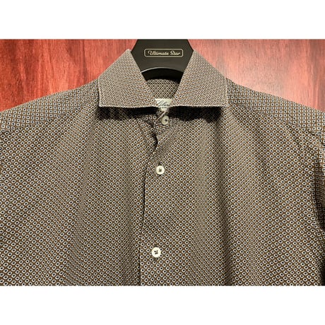 Libero Milano VINTAGE SLIMFIT 長袖総柄シャツ ブラウン Sサイズ