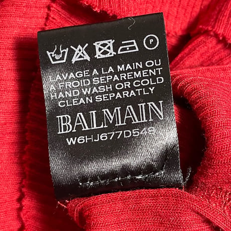 MADE IN ITALY製 BALMAIN クルーネック半袖Tシャツ レッド Sサイズ