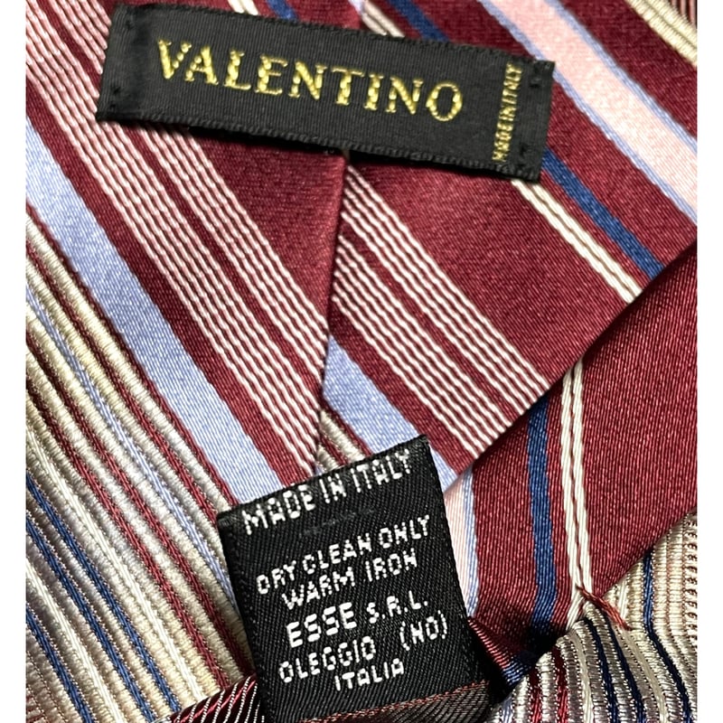 MADE IN ITALY製 VALENTINO レジメンタルストライプ柄ネクタイ ワイン |