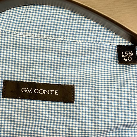 G.V. CONTE ギンガムチェック柄長袖シャツ スカイブルー 40-15 3/4サイズ