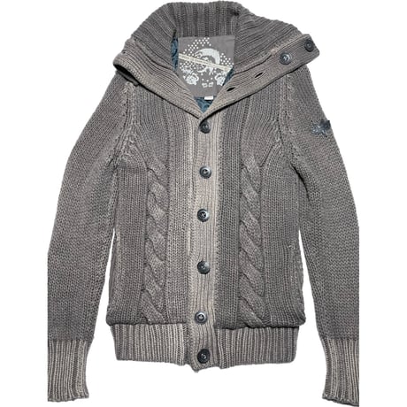 DIESEL 裏キルティング加工ケーブルニットカーディガン グレー XSサイズ