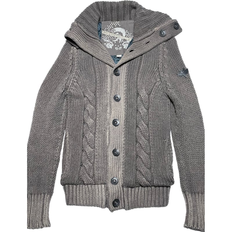 DIESEL 裏キルティング加工ケーブルニットカーディガン グレー XS 
