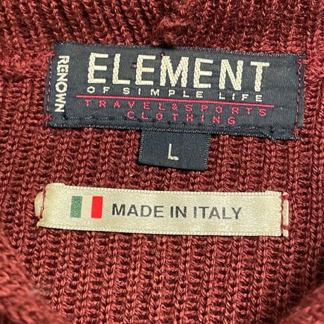 MADE IN ITALY製 ELEMENT OF SIMPLE LIFE ウールアクリルニットプルオーバーパーカー バーガンディ Lサイズ