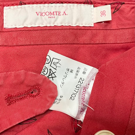 ☆タグ付き新古品☆ VICOMTE A. カラースラックス レッド 36サイズ