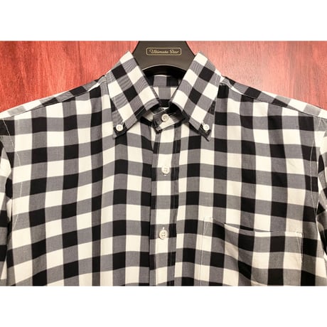 【UNITED ARROWS 取り扱い】 MADE IN ITALY製 Errico Formicola ギンガムチェック柄長袖ボタンダウンシャツ ブラック×ホワイト Sサイズ