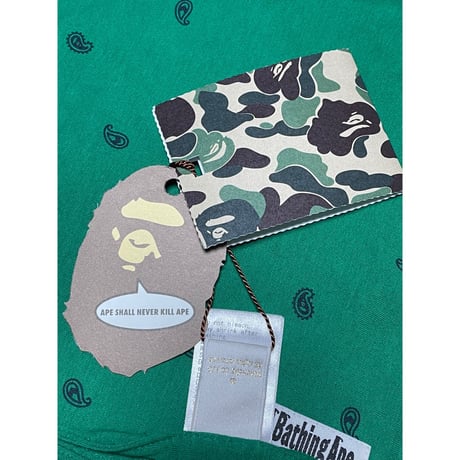 ☆タグ付き新古品☆ MADE IN JAPAN製 A Bathing Ape ペイズリー柄コットンマフラー グリーン