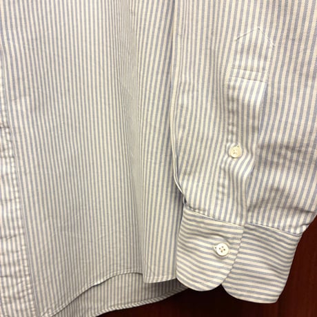 MADE IN JAPAN製 Maker's Shirt 鎌倉 ヒッコリーストライプ柄 長袖ボタンダウンオックスフォードシャツ サックスブルー×ホワイト 43-87サイズ