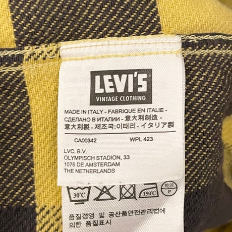 MADE IN ITALY製 LEVI'S VINTAGE CLOTHING 1950's ショートホーン 長袖ブロックチェックネルシャツ イエロー×ブラック Mサイズ