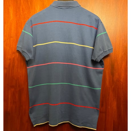 レア MADE IN USA製 Polo by Ralph Lauren ボーダー柄 半袖ニットポロシャツ ブルー Mサイズ