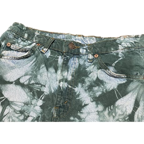 Levi's 505 リメイク品 タイダイ染めハーフパンツ ライトインディゴ×グリーン W30-L30サイズ