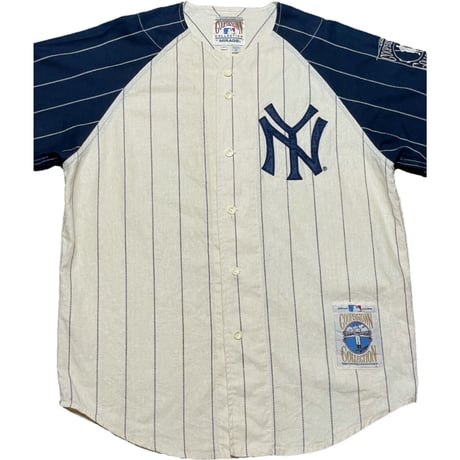 NY YANKEES COOPERSTOWN COLLECTION BY MIRAGE ベースボールシャツ 生成り×ネイビー Mサイズ