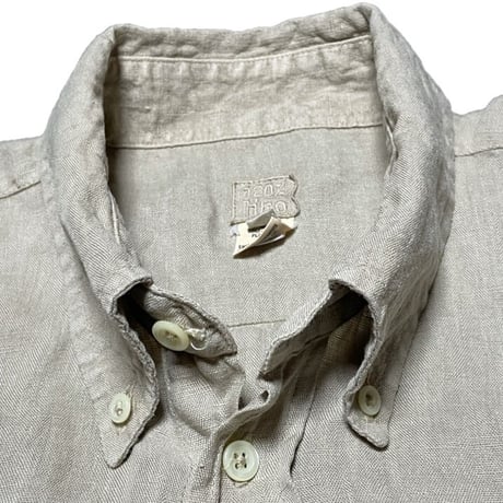 MADE IN ITALY製 120% lino ボタンダウン半袖リネンシャツ ベージュ Lサイズ