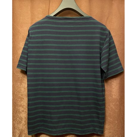 MADE IN FRANCE製 SAINT JAMES クルーネックボーダー柄Tシャツ ネイビー×グリーン SMサイズ