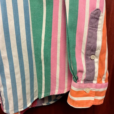 レア MADE IN CANADA製 90s Polo by Ralph Lauren 外タグ クレイジーカラー ストライプ柄 長袖ボタンダウンシャツ マルチカラー Lサイズ