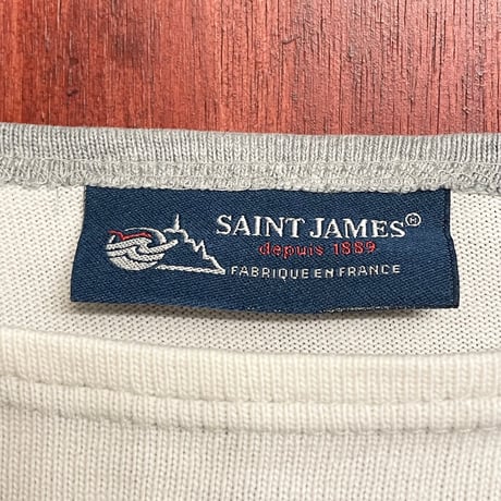 MADE IN FRANCE製 SAINT JAMES ボーダー柄バスクシャツ ホワイト×グレー Mサイズ