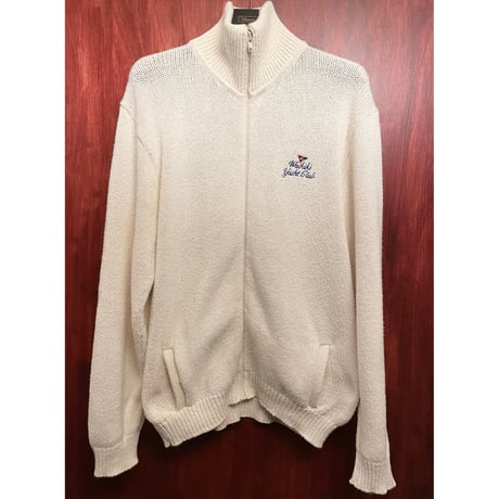 MADE IN USA製 90s ALPS Waikiki Yacht Club フルジップカーディガン ホワイト Mサイズ