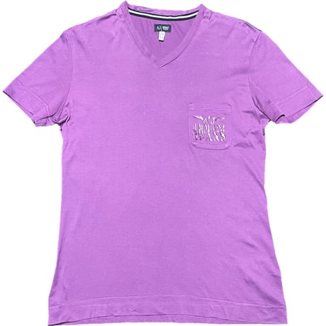 ARMANI JEANS ポケット付き半袖VネックTシャツ パープル Mサイズ