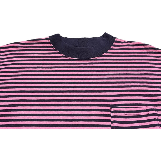 90s GOODENOUGH ヘンリーネック ピンク×青 ボーダー Tシャツ M