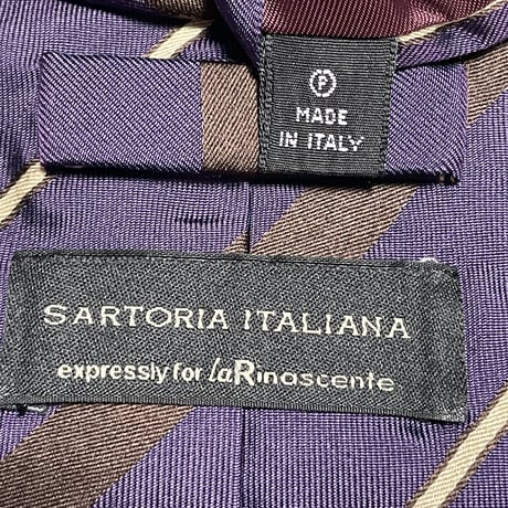 MADE IN ITALY製 SARTORIA ITALIANA expressly for la Rinascente レジメンタルストライプ柄シルクネクタイ パープル