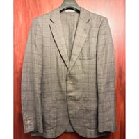 AQUOIBONISTE Loro Piana WOOL , LINEN AND SILK 生地使用 チェック柄 ウールシルクリネン テーラードジャケット ブラウン 48サイズ