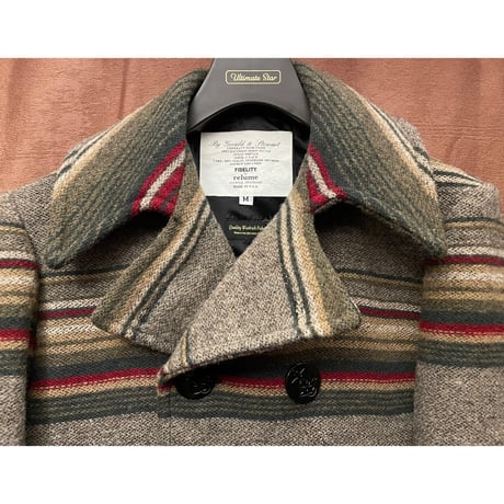 MADE IN USA製 FIDELITY for relume JOURNAL STANDARD メキシカンラグボーダー柄ウールPコート マルチカラー Mサイズ
