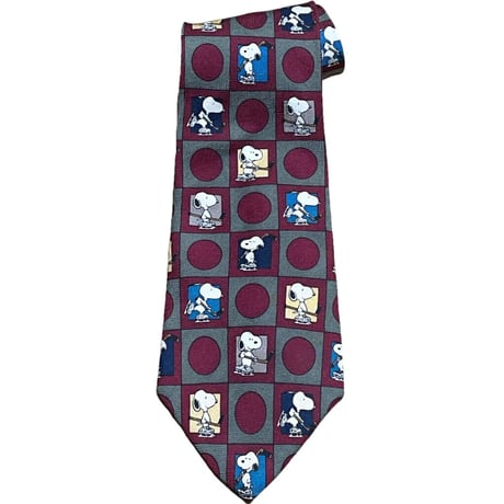 MADE IN USA製 VINTAGE PEANUTS SNOOPY シルクネクタイ エンジ