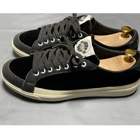 MADE IN ITALY製 Pantofola d'Oro SUPREMEライン ベルベット×型押しレザー ハンドメイドローカットスニーカー ブラック 43サイズ
