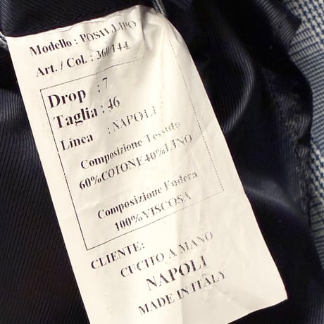 ▲訳あり商品▲ MADE IN ITALY製 GAiOLA sarti in napoli グレンチェック柄 コットンリネンテーラードジャケット ブルー×ホワイト 46サイズ