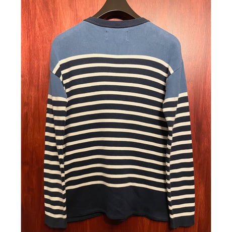 MADE IN FRANCE製 Fileuse d'Arvor ボーダー柄クルーネックコットンニットセーター ネイビー Sサイズ
