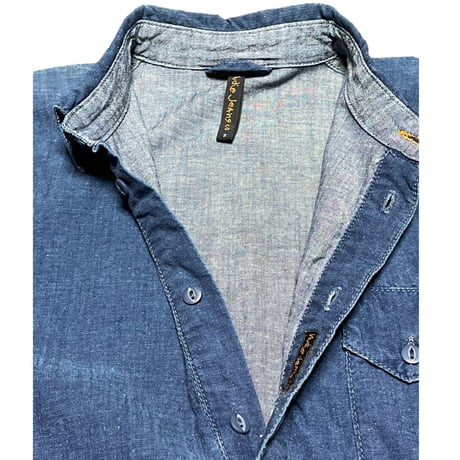 nudie jeans オーガニックコットン長袖デニムプルオーバーシャツ インディゴ Sサイズ