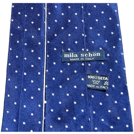 MADE IN ITALY製 Mila schön ドット柄シルクネクタイ ロイヤルブルー