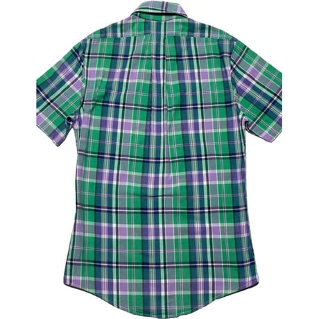 BROOKS BROTHERS チェック柄半袖ボタンダウンシャツ グリーン×パープル Ｓサイズ