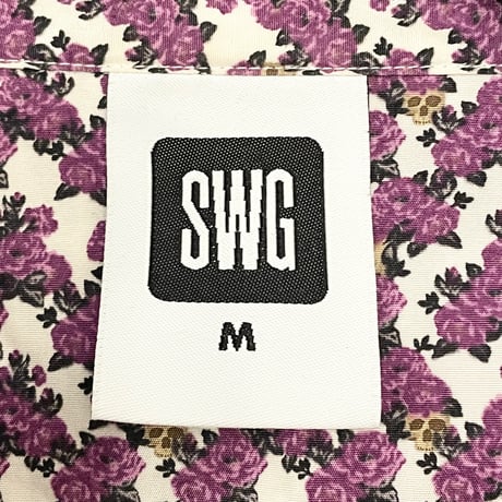 MADE IN JAPAN製 SWAGGER 総柄 長袖シャツ ホワイト×パープル Mサイズ