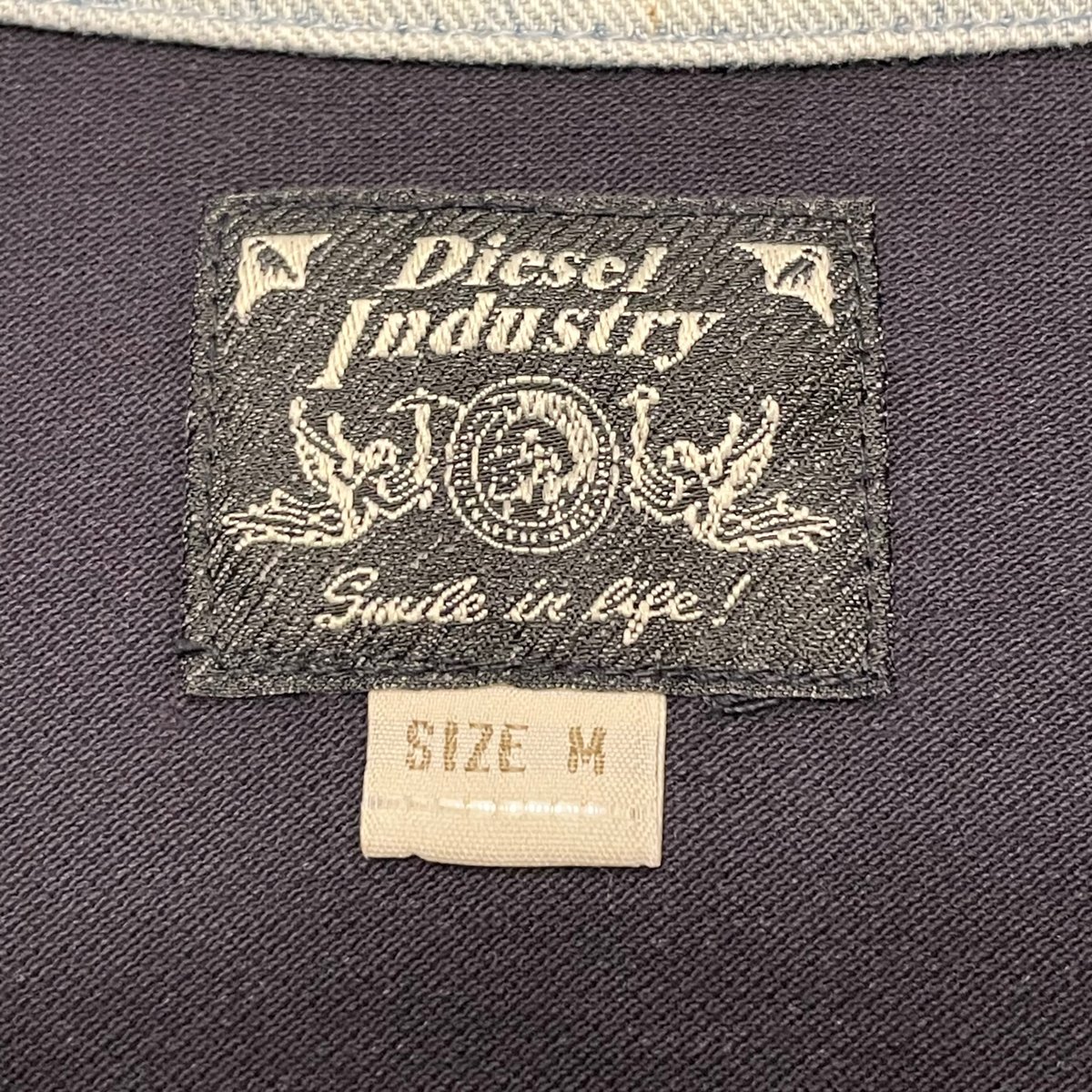 DIESEL 襟デニム切り替え半袖鹿の子ポロシャツ ネイビー Mサイズ