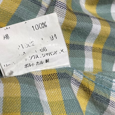 MADE IN PORTUGAL製 Levi's ORIGINAL 長袖チェックシャツ グリーン×イエロー Mサイズ