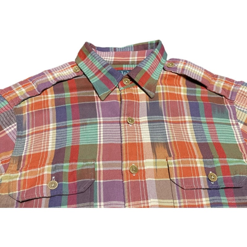 USA製　ポロ　ラルフローレン　マルチカラーチェック柄 長袖シャツ XL Polo by Ralph Lauren 長袖チェック柄エポーレットシャツ マルチ
