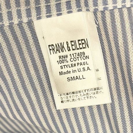MADE IN USA製 Frank & Eileen THOMAS MASON生地 長袖ストライプ柄ニットシャツ ライトブルー×ホワイト Sサイズ