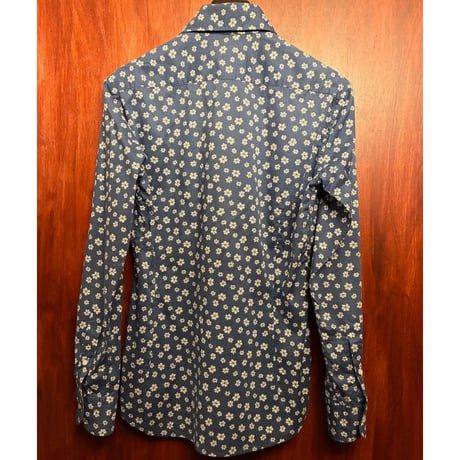MADE IN ITALY製 ORIAN Vintage Slim Fit 花柄 長袖シャツ ネイビー Sサイズ