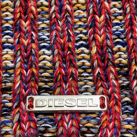 MADE IN ITALY製 DIESEL ミックスコットンニット帽 レッド Fサイズ