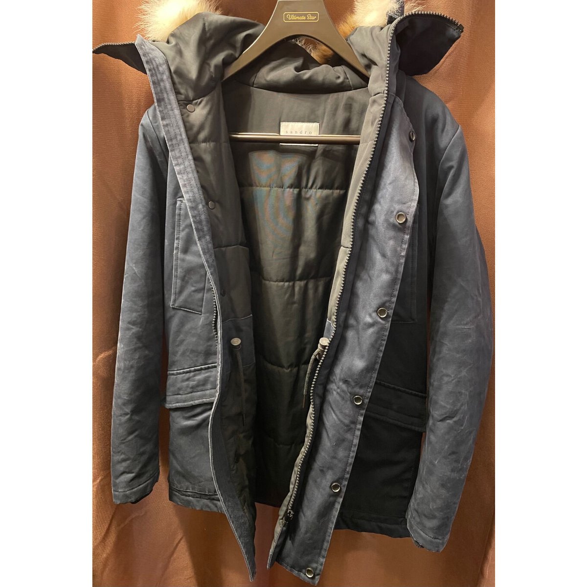 sandro PARIS コヨーテファー付き中綿コットンジャケット sandro PARIS コヨーテファー付き中綿コットンジャケット